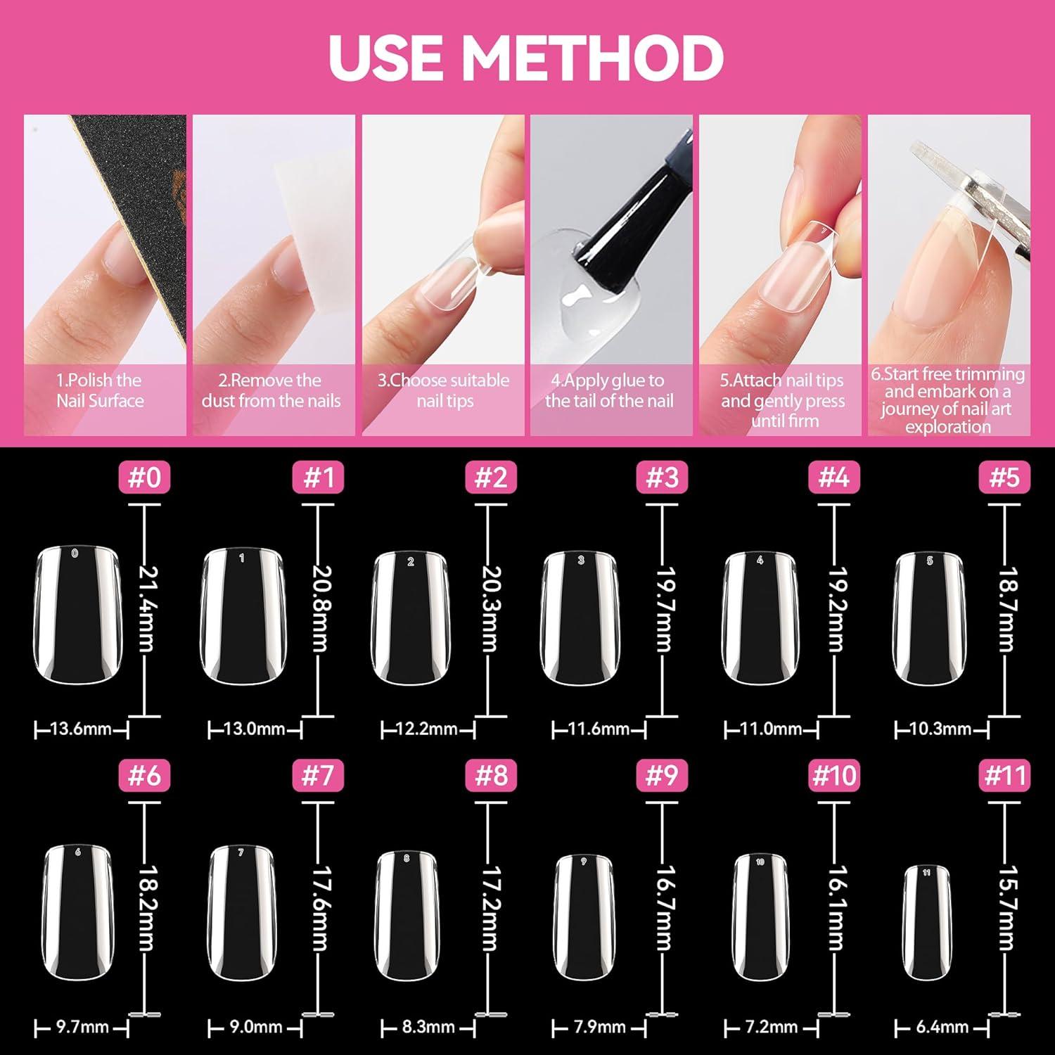 imageUNA GELLA Almond Fake Gel Nail Tips 216pcs Medium Almond Pre Shaped Nails Tips for LongLasting Acrylic Nails Perfect for DIY At Home French Style Nail Salon 12 SizesShort Square Nail Tips