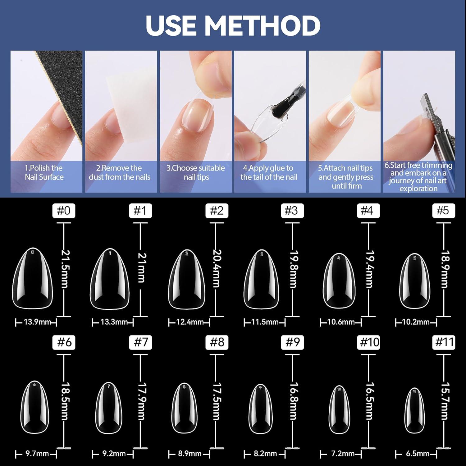 imageUNA GELLA Almond Fake Gel Nail Tips 216pcs Medium Almond Pre Shaped Nails Tips for LongLasting Acrylic Nails Perfect for DIY At Home French Style Nail Salon 12 SizesShort Almond Nail Tips