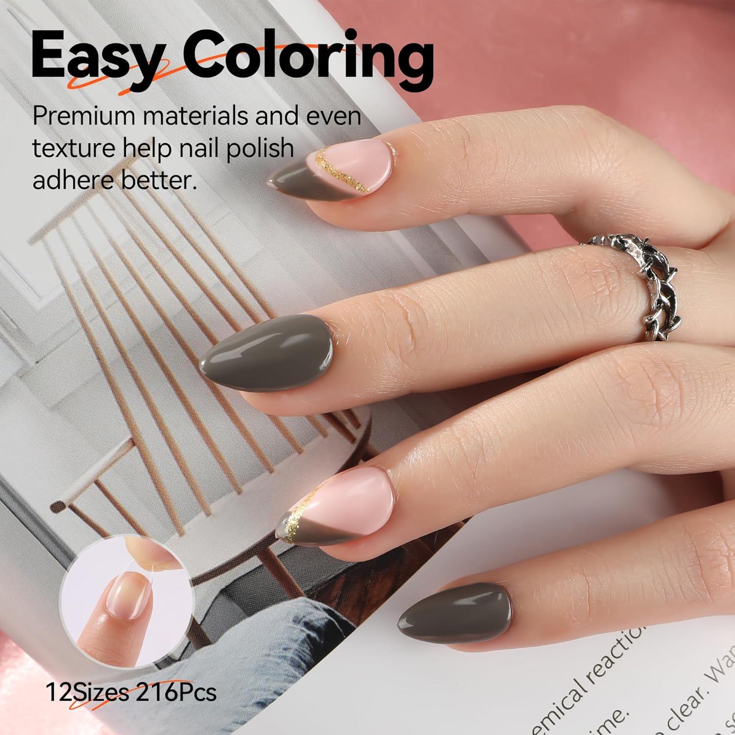 imageUNA GELLA Almond Fake Gel Nail Tips 216pcs Medium Almond Pre Shaped Nails Tips for LongLasting Acrylic Nails Perfect for DIY At Home French Style Nail Salon 12 SizesShort Almond Nail Tips