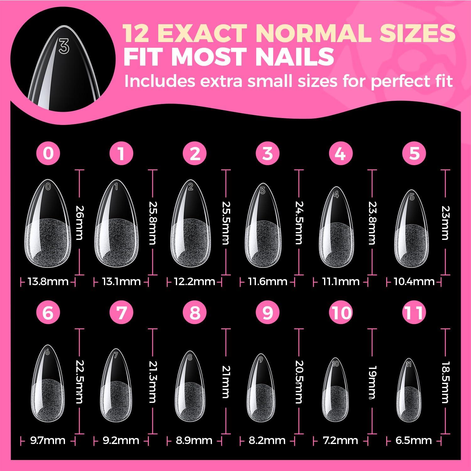 imageUNA GELLA Almond Gel Nail Tips 504PCS Pre Etched Clear Fake Nails Tips Medium Almond Shape 12 Sizes Full Cover Soft Acrylic Press On Nail Extensions No C Curve Gift for Diy at HomeA0Medium Almond