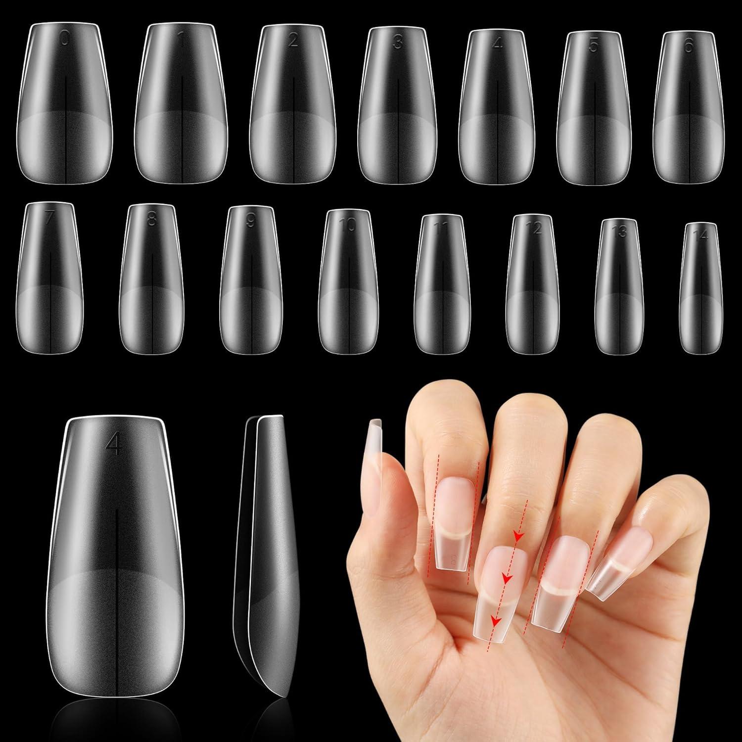 imageUNA GELLA Coffin Nails Tips Prebuff Soft Nail Tips Matte Coffin False Nails Tips Acrylic Full Cover 312Pcs 15Sizes Gelly Press On Nails Fake Nail Tips for Nail Extension DIY Salon