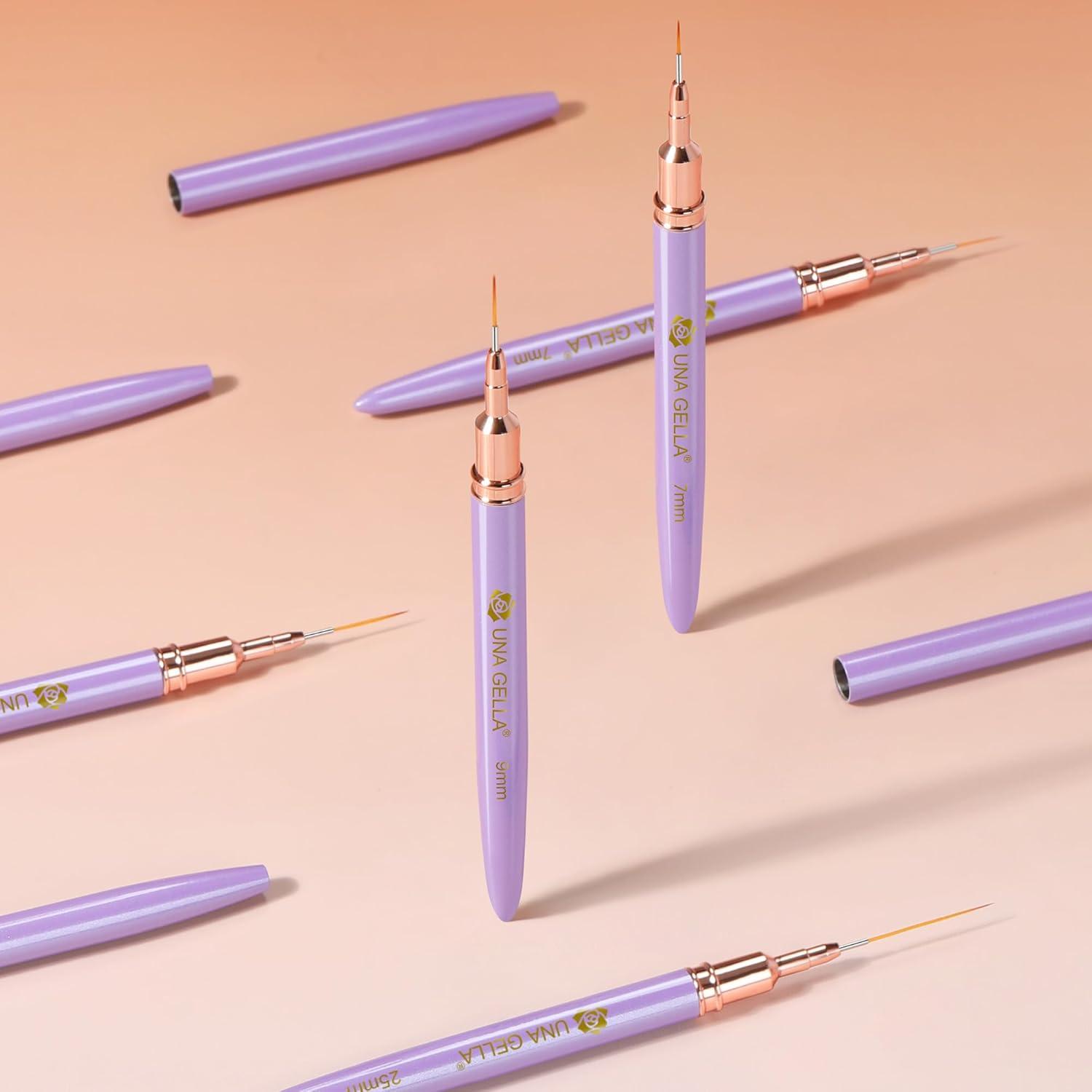 imageUNA GELLA Nail Art Brushes Metallic Liner Pens 5Pcs Set For Nail Art Gel Polish Gray Color Detail Nail Art Design Painting Brush Set For Nails Gel Fine Drawing Nail Tools 69111518mm SizesPurple