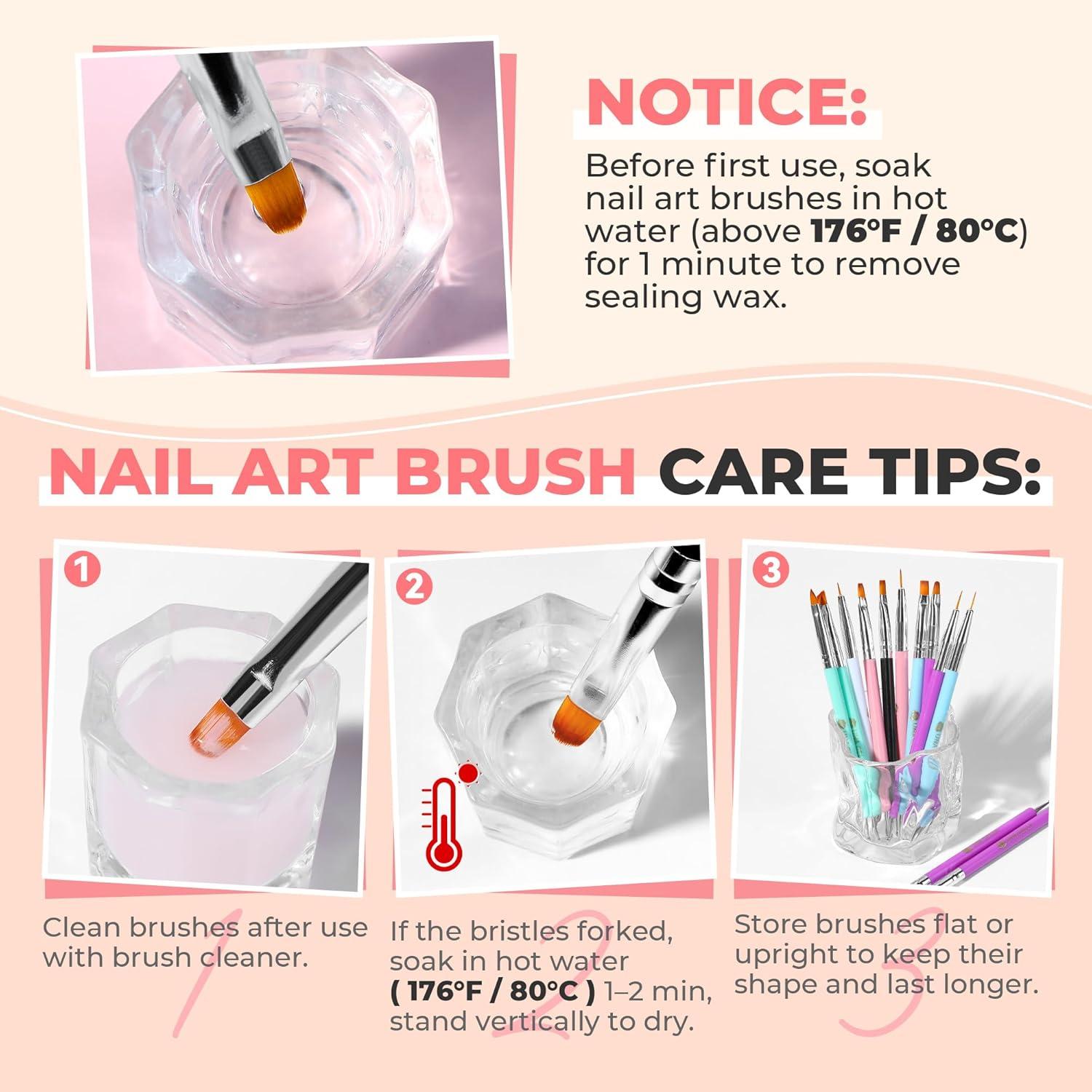 imageUNA GELLA Nail Art Brushes Set 6PCS White Color Nail Design Painting Brush Set Nail Dotting Tools Doubleheaded Nail Art Builder Gel Polish Liner Brushes for DIY Nail Drawing SuppliesAPink