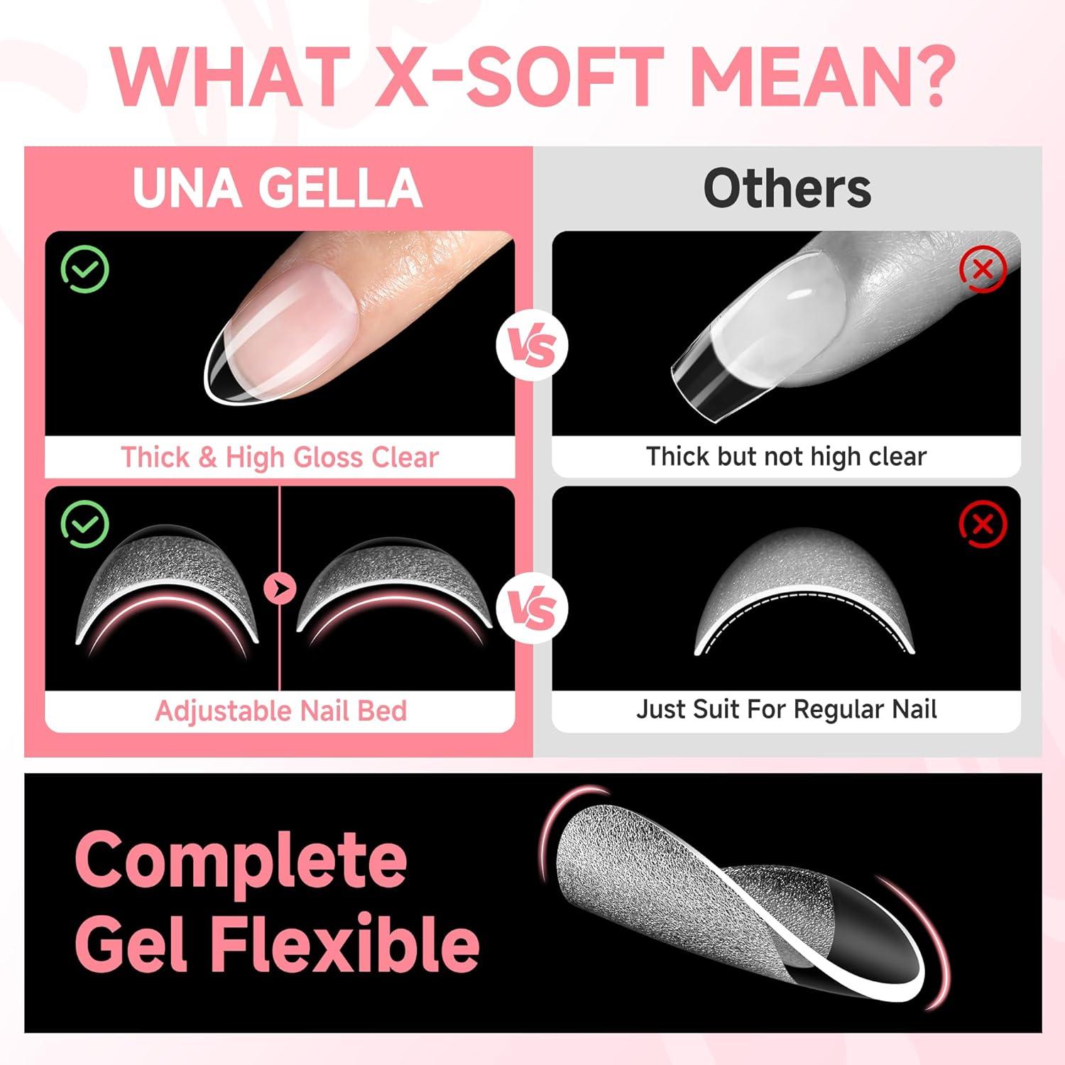 imageUNA GELLA Short Almond Nail Tips Thicker XSoft Flexible Gel Nail Tips PreEtched 330PCS Full Cover Short Acrylic Fake Nails Strength Nails for Press on Nail Extensions DIY Salon 15 Sizes