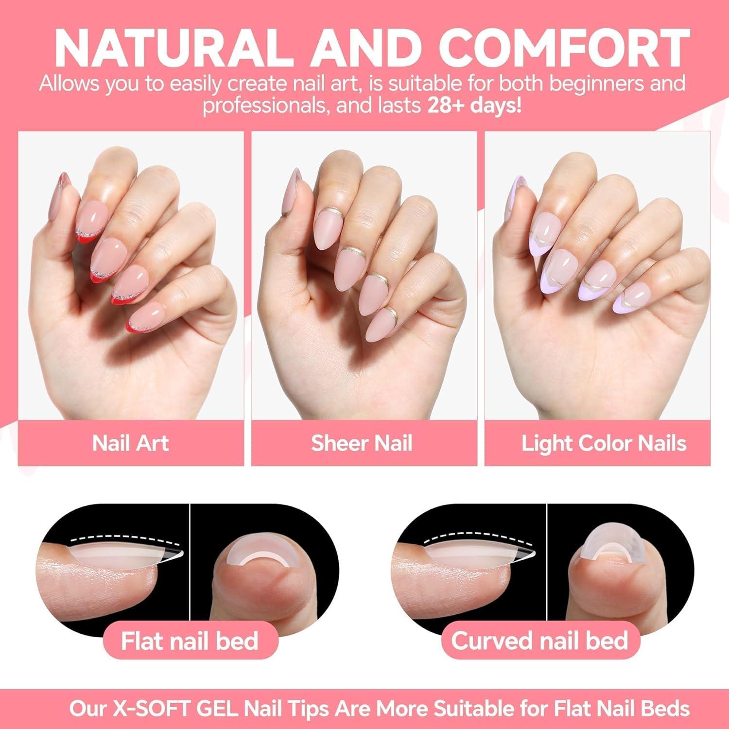 imageUNA GELLA Short Almond Nail Tips Thicker XSoft Flexible Gel Nail Tips PreEtched 330PCS Full Cover Short Acrylic Fake Nails Strength Nails for Press on Nail Extensions DIY Salon 15 Sizes