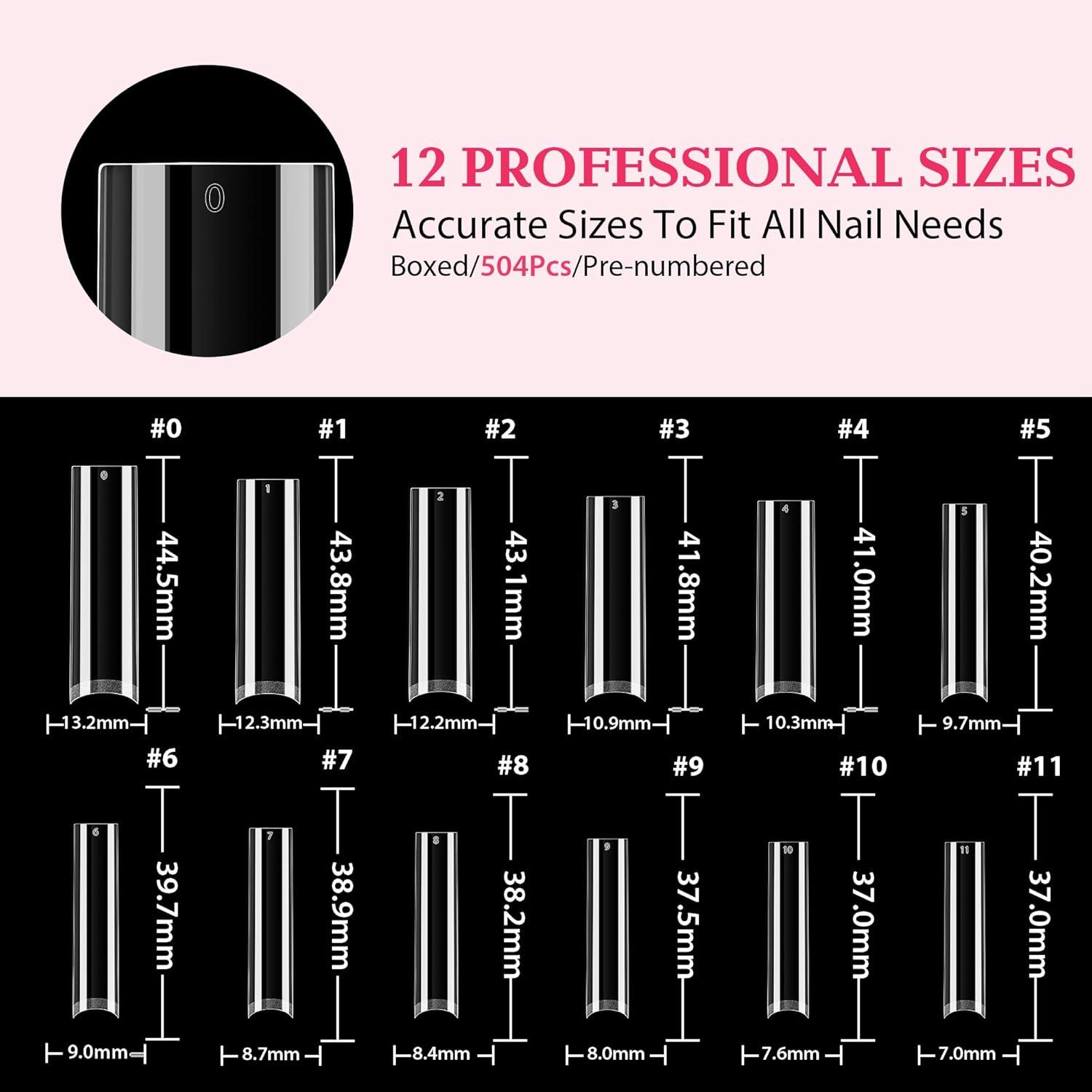 imageUNA GELLA XXL Long Square Nails Tips 216 PCS No C Curve Straight Nail Tips Full Cover Square Gel Tips Extra Long Nail Tips Clear False Fake Nails Gel Nail Extension for Nail Salon Home DIY 12 SizesA0Half Straight