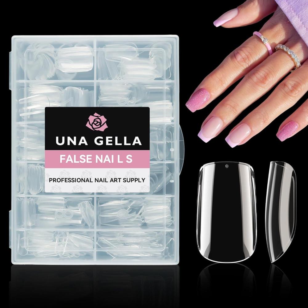 imageUNA GELLA Almond Fake Gel Nail Tips 216pcs Medium Almond Pre Shaped Nails Tips for LongLasting Acrylic Nails Perfect for DIY At Home French Style Nail Salon 12 SizesShort Square Nail Tips