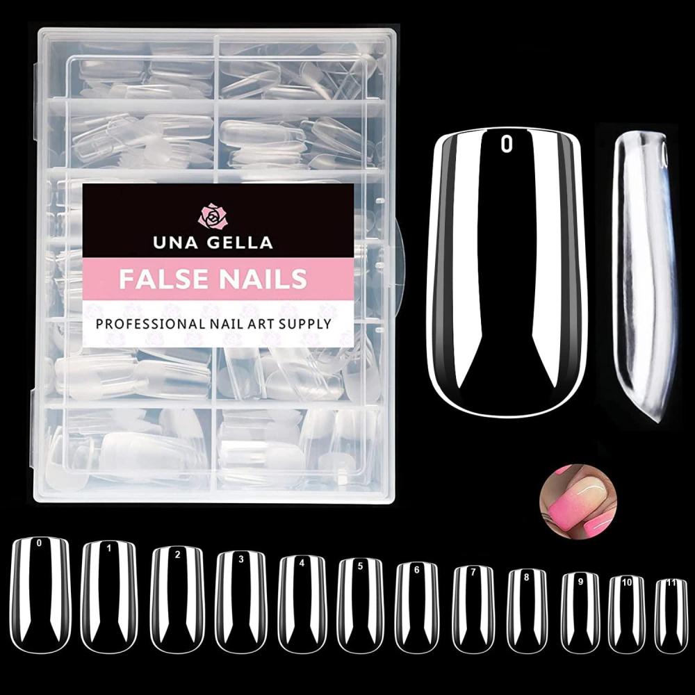 imageUNA GELLA Almond Fake Gel Nail Tips 216pcs Medium Almond Pre Shaped Nails Tips for LongLasting Acrylic Nails Perfect for DIY At Home French Style Nail Salon 12 SizesMedium Square Nail Tips