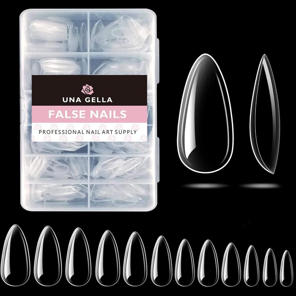 imageUNA GELLA Almond Fake Gel Nail Tips 216pcs Medium Almond Pre Shaped Nails Tips for LongLasting Acrylic Nails Perfect for DIY At Home French Style Nail Salon 12 SizesMedium Almond Nail Tips