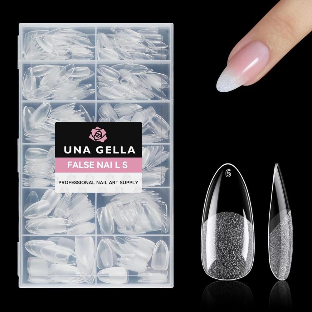 imageUNA GELLA Almond Gel Nail Tips 504PCS Pre Etched Clear Fake Nails Tips Medium Almond Shape  12 Sizes Full Cover Soft Acrylic Press On Nail Extensions No C Curve Gift for Diy at HomePointed Almond