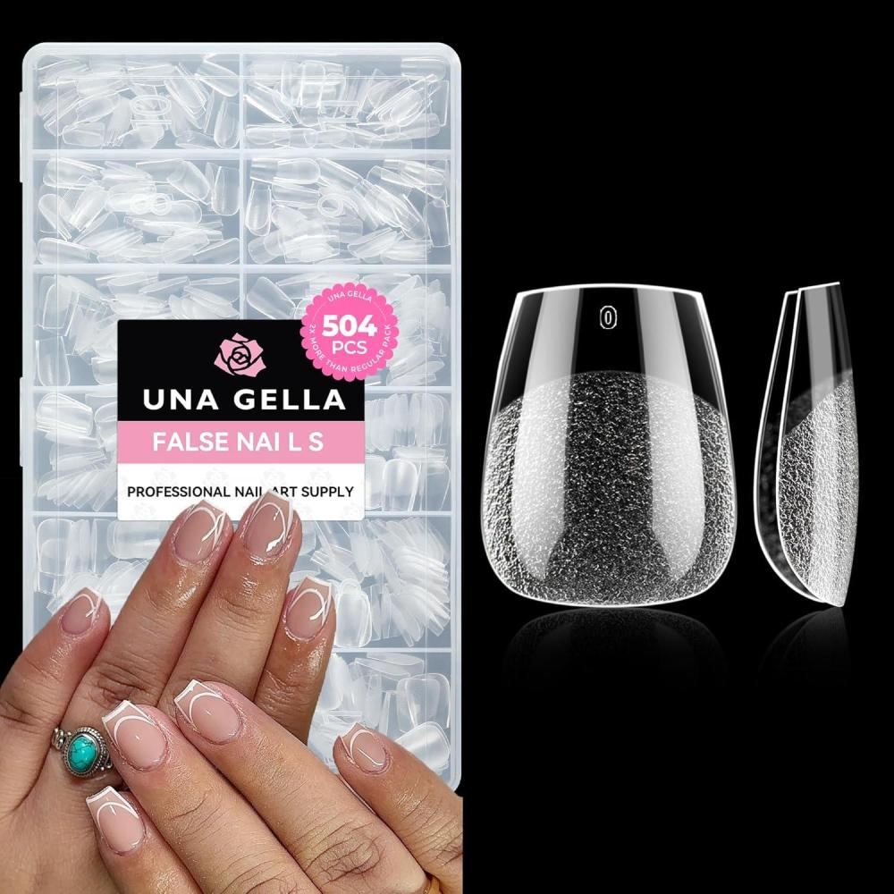 imageUNA GELLA Almond Gel Nail Tips 504PCS Pre Etched Clear Fake Nails Tips Medium Almond Shape  12 Sizes Full Cover Soft Acrylic Press On Nail Extensions No C Curve Gift for Diy at HomeXS Ballerina