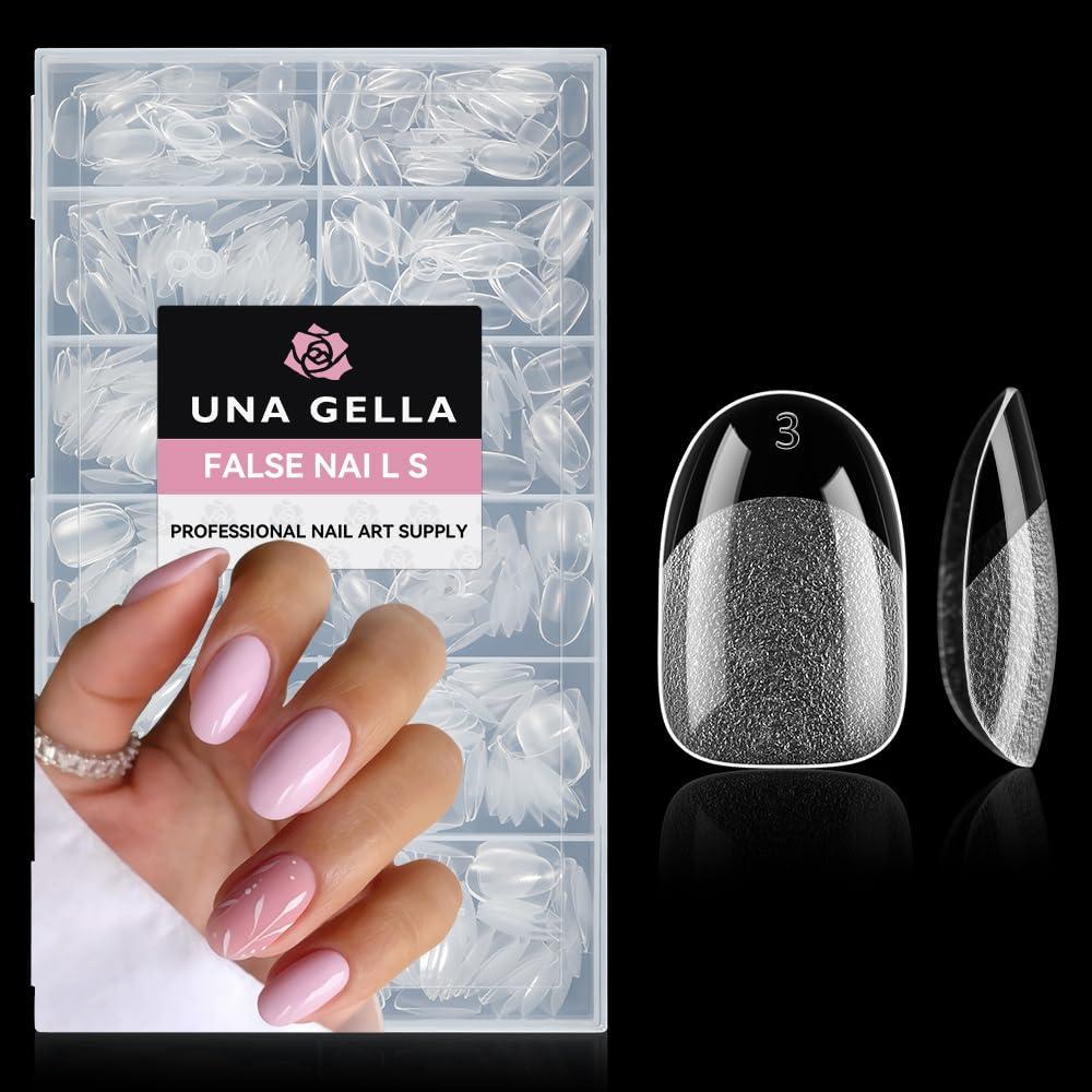 imageUNA GELLA Almond Gel Nail Tips 504PCS Pre Etched Clear Fake Nails Tips Medium Almond Shape  12 Sizes Full Cover Soft Acrylic Press On Nail Extensions No C Curve Gift for Diy at HomeShort Oval