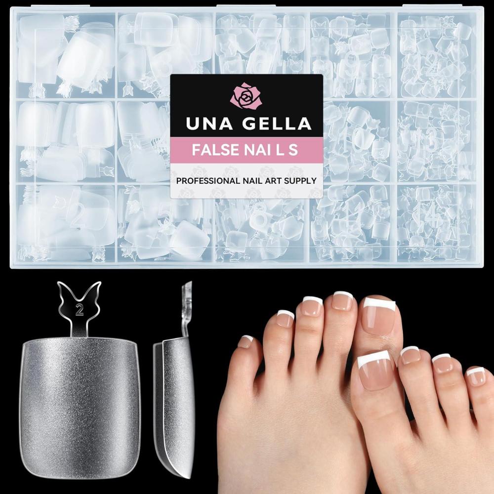 imageUNA GELLA Almond Gel Nail Tips 504PCS Pre Etched Clear Fake Nails Tips Medium Almond Shape  12 Sizes Full Cover Soft Acrylic Press On Nail Extensions No C Curve Gift for Diy at HomeToe Nail Tips Square