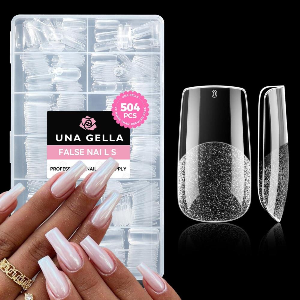 imageUNA GELLA Almond Gel Nail Tips 504PCS Pre Etched Clear Fake Nails Tips Medium Almond Shape  12 Sizes Full Cover Soft Acrylic Press On Nail Extensions No C Curve Gift for Diy at HomeMedium Square