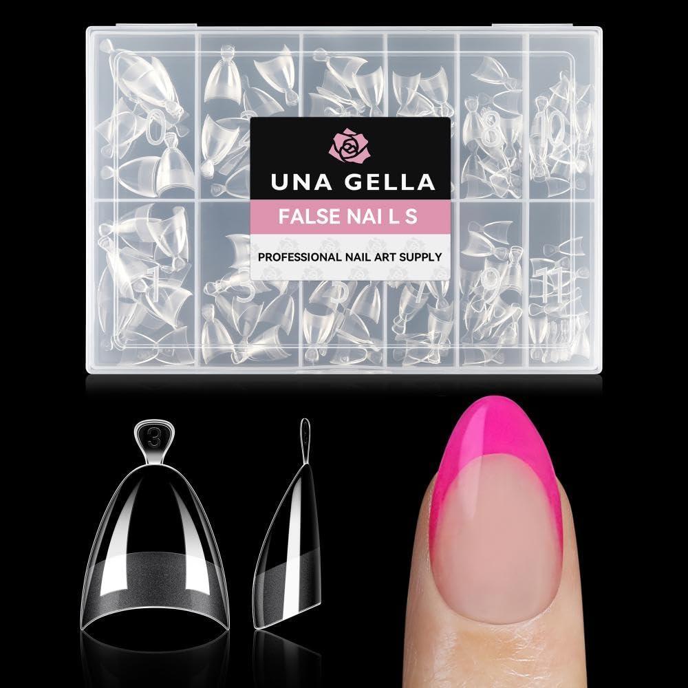 imageUNA GELLA Almond Shape Nail Tips Half Cover 216pcs Medium Almond Gel Nail Tips Prebuff Matte Soft Gel Acrylic Press On Nails Easier Nail Extentions Art Salon 12 SizesA0Short Almond Half