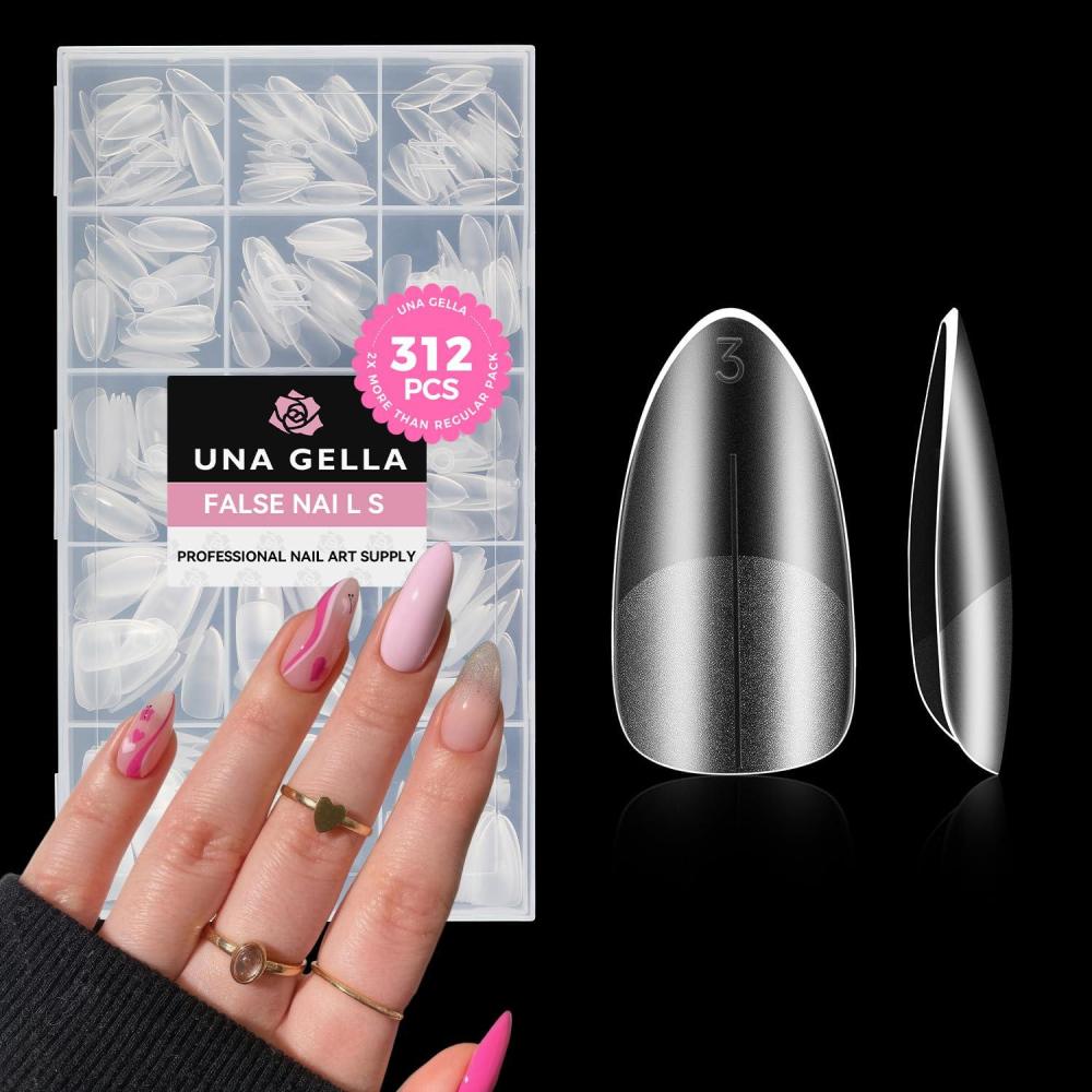 imageUNA GELLA Coffin Gel Nail Tips 312Pcs Matte Full Cover False Nail Tips 15Sizes Short Coffin Gel Tips Fake Nails For Nail Extension Nail Art DIY Salon Gelly TipsMediumAlmond