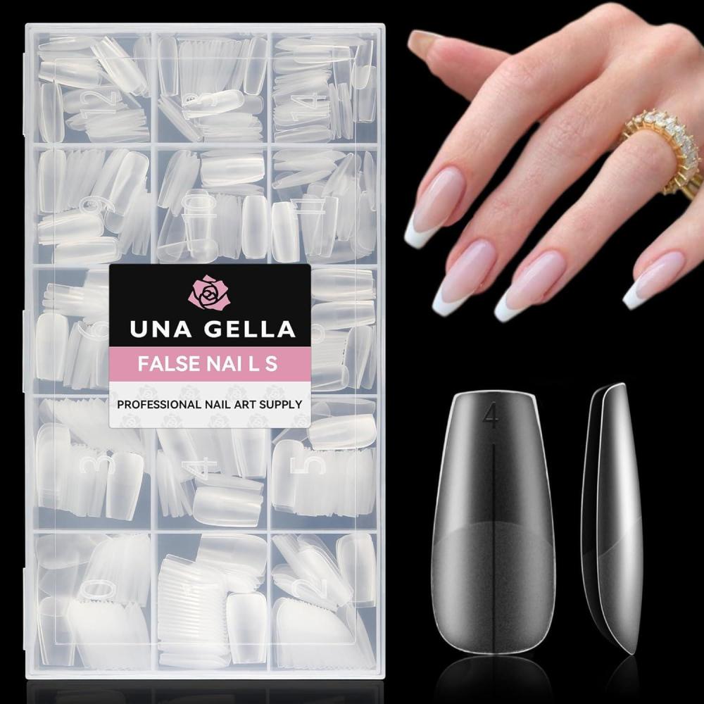 imageUNA GELLA Coffin Nails Tips Prebuff Soft Gel Nail Tips Matte Medium Coffin False Nails Tips Acrylic Full Cover 504Pcs 15Sizes Gelly Press On Nails Fake Nail Tips for Nail Extension DIY Salon