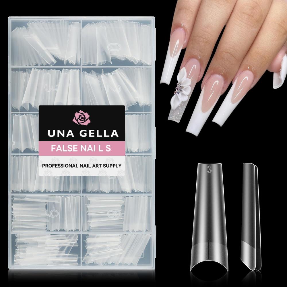 imageUNA GELLA Extra Long Coffin Fake Nails 504pcs Double Side Preshape Gel Acrylic XL Nail Tips for Half Cover Nail Extension Home DIY Nail Salon 12 Sizes Gelly Tips
