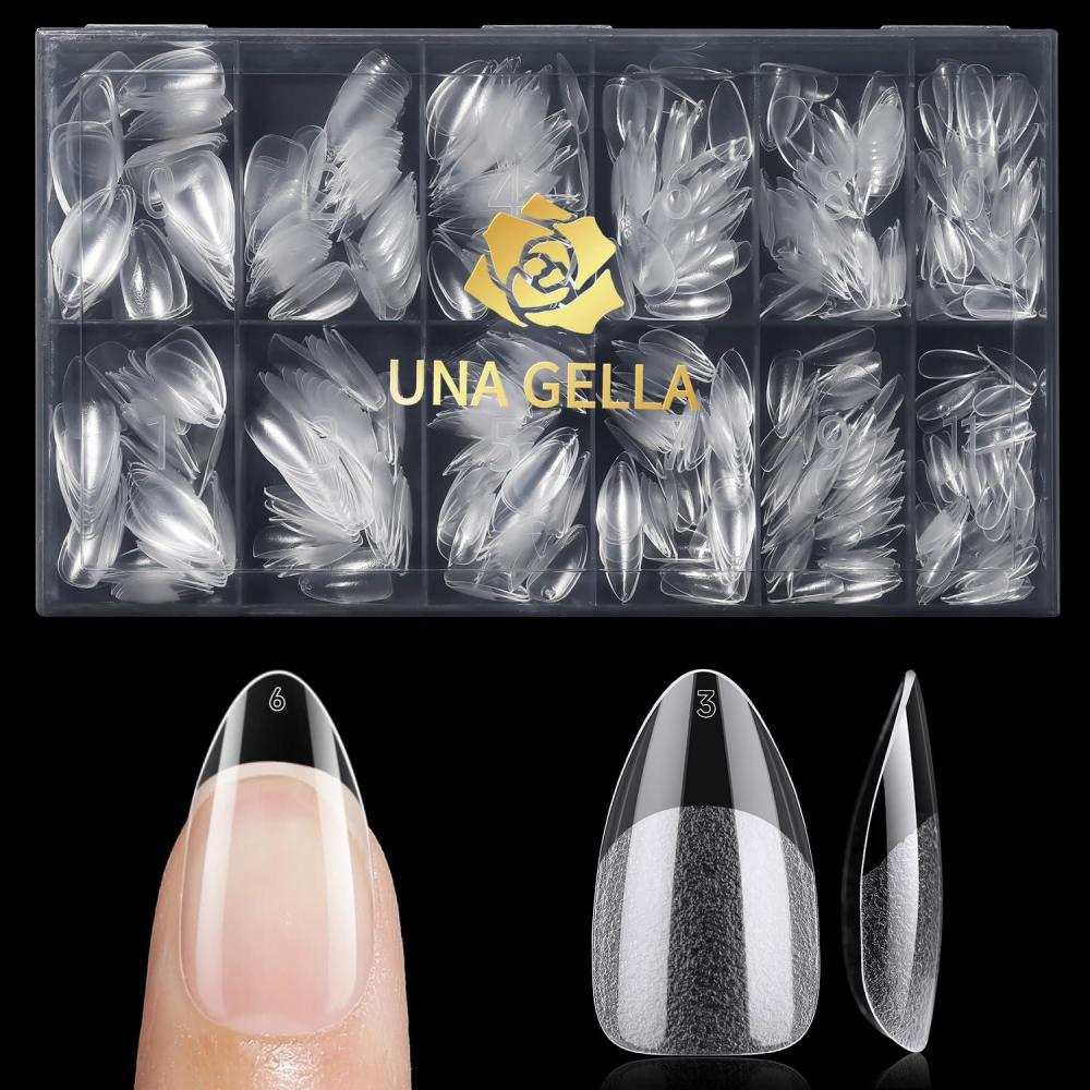 imageUNA GELLA Extra Long Tapered Sqaure Nail Tips Prebuffed 240Pcs Square Gel Nail Tips No C Curve XXL Long Square Press on Nails Full Cover Straight for Nails Extension Home DIY Salon 12 SizesShot Almond