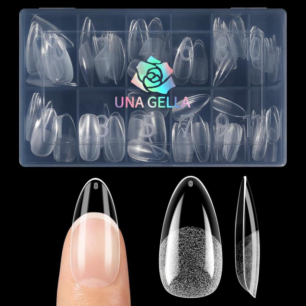 imageUNA GELLA Extra Short Almond Nail Tips 12 Sizes Short Almond Gel Nail Tips 120Pcs Soft Gel Clear Full Cover Nails Tips Acrylic False Nails Press On Nails for Extensions DIY SalonA0Medium Almond