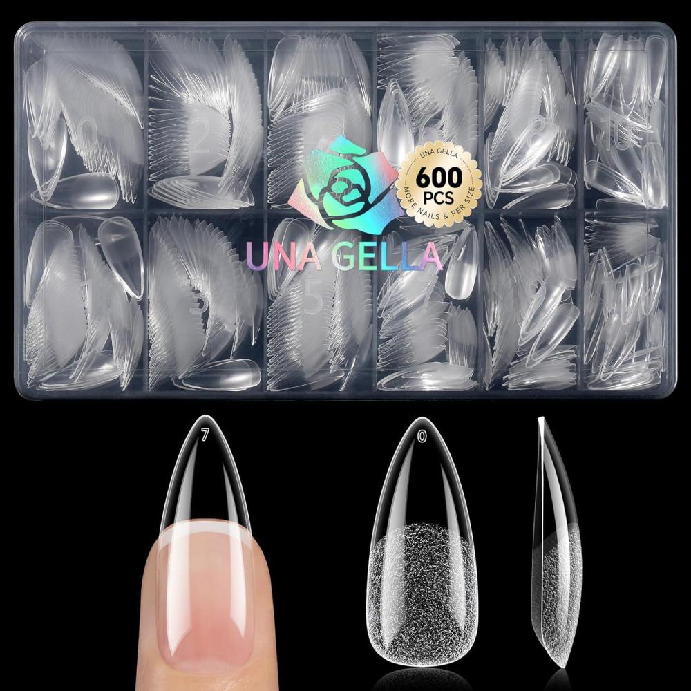 imageUNA GELLA Extra Short Almond Nail Tips 504 Pcs PreFiled XS Almond Gel Nails 12 Sizes Half Matte Full Cover Press Ons for Nail Extension Manicure Home DIY SalonMedium Stiletto