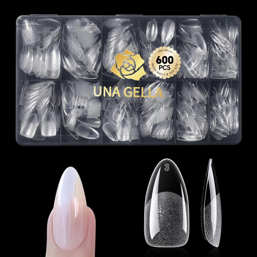 imageUNA GELLA Extra Short Almond Nail Tips 504 Pcs PreFiled XS Almond Gel Nails 12 Sizes Half Matte Full Cover Press Ons for Nail Extension Manicure Home DIY SalonA MediumAlmond
