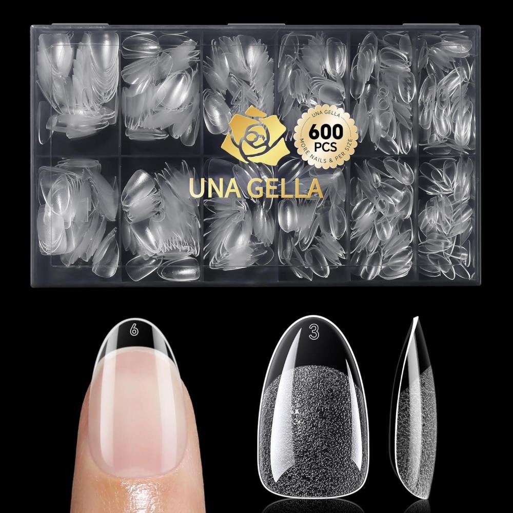 imageUNA GELLA Extra Short Almond Nail Tips 504 Pcs PreFiled XS Almond Gel Nails 12 Sizes Half Matte Full Cover Press Ons for Nail Extension Manicure Home DIY SalonShort Oval