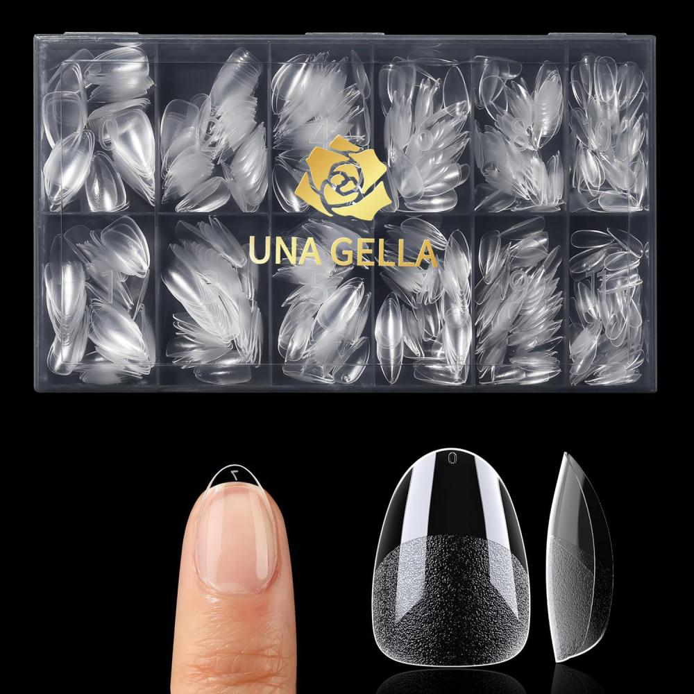 imageUNA GELLA Extra Short Almond Nail Tips 504 Pcs PreFiled XS Almond Gel Nails 12 Sizes Half Matte Full Cover Press Ons for Nail Extension Manicure Home DIY SalonExtra Short Almond