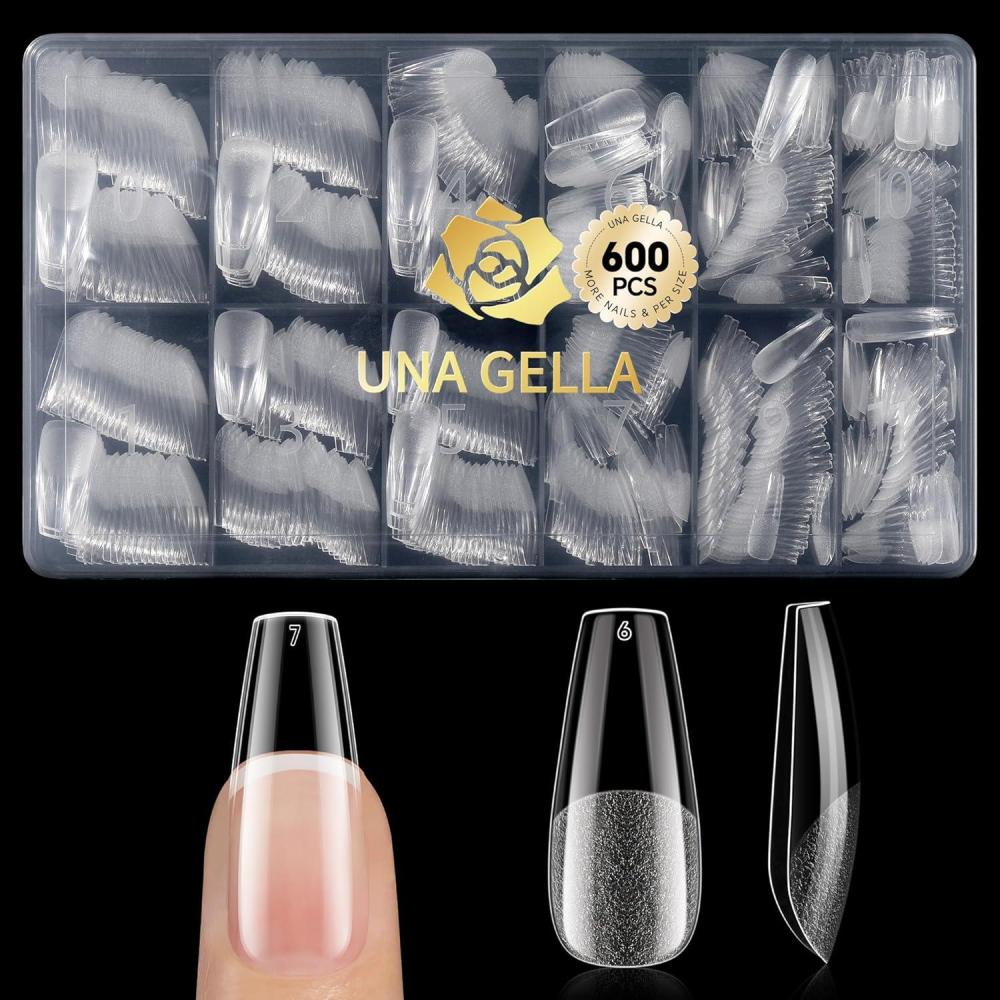 imageUNA GELLA Extra Short Almond Nail Tips 504 Pcs PreFiled XS Almond Gel Nails 12 Sizes Half Matte Full Cover Press Ons for Nail Extension Manicure Home DIY SalonMedium Coffin