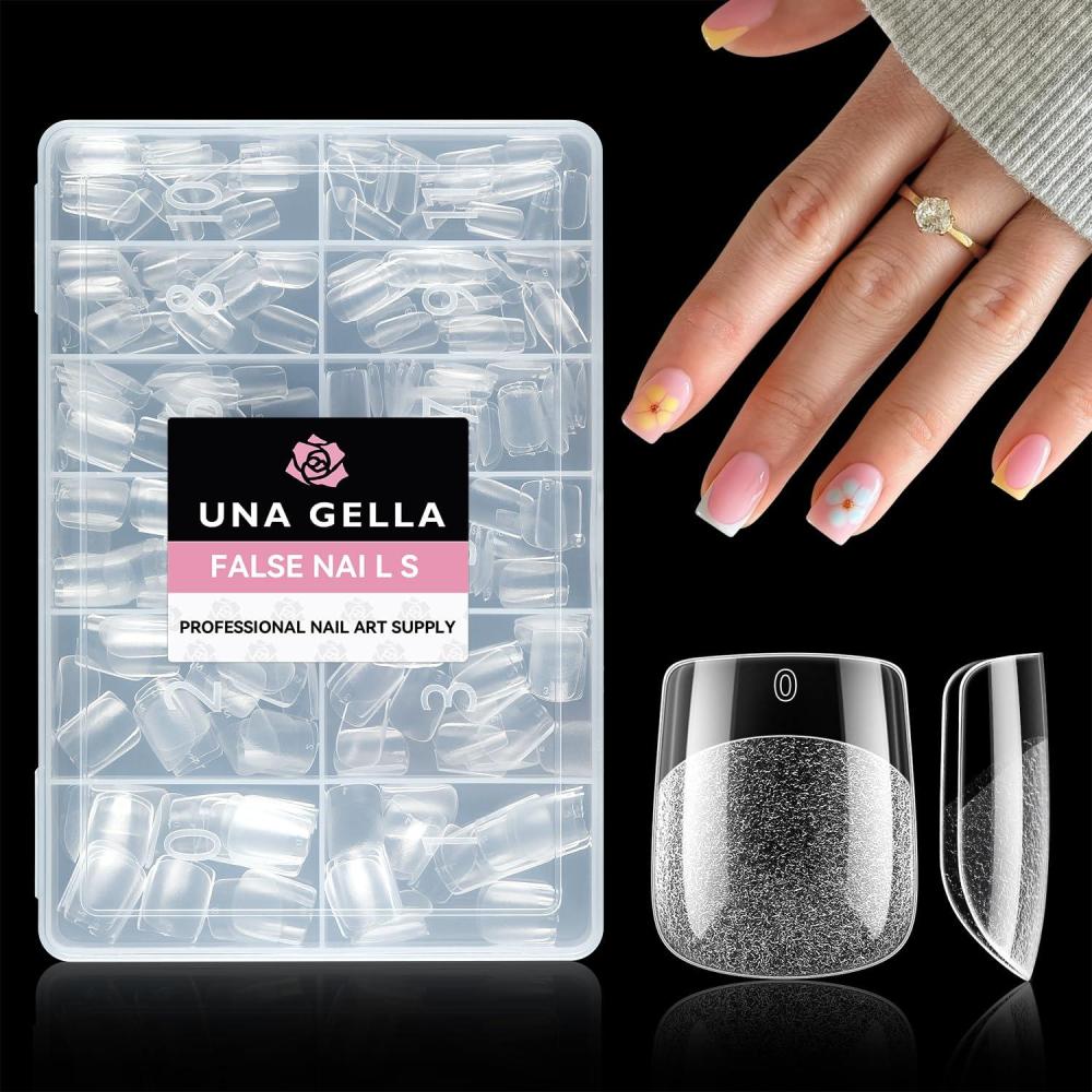 imageUNA GELLA Extra Short Coffin Nail Tips XS 216pcs Preshape Press on Nails Extra Short Coffin Gel Tips Full Cover Acrylic Fake False Nails Extension 12 Sizes Gelly TipsB XS Square