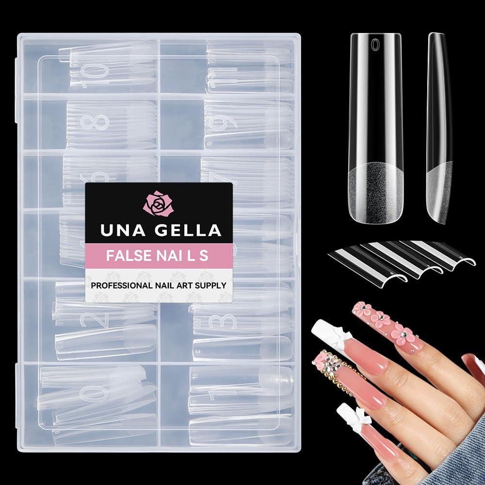 imageUNA GELLA Long Square Gel Nail Tips XXL Pre shaped Full Cover Gel Tapered Square Straight Nail Tips 120PCS for Fake False Nails Extensions 12 Sizes DIY Press On Nails No Need File