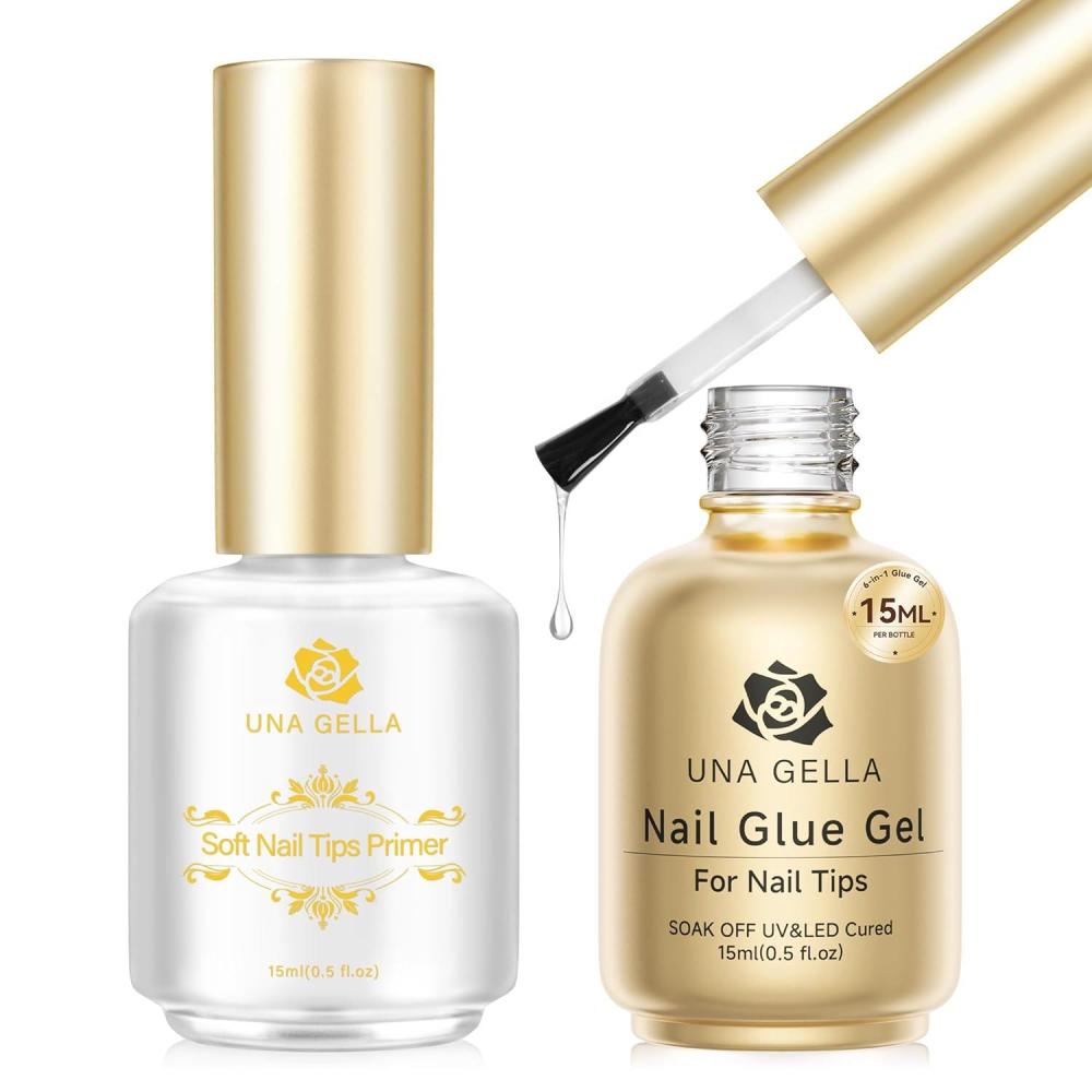 imageUNA GELLA Medium Almond Gel Nail Tips 504PCS Clear Fake Nails Tips Shape Full Cover Acrylic Gel Nail Extension For Diy Home Salon 12 SizesA Gel Nail Glue Tips Primer