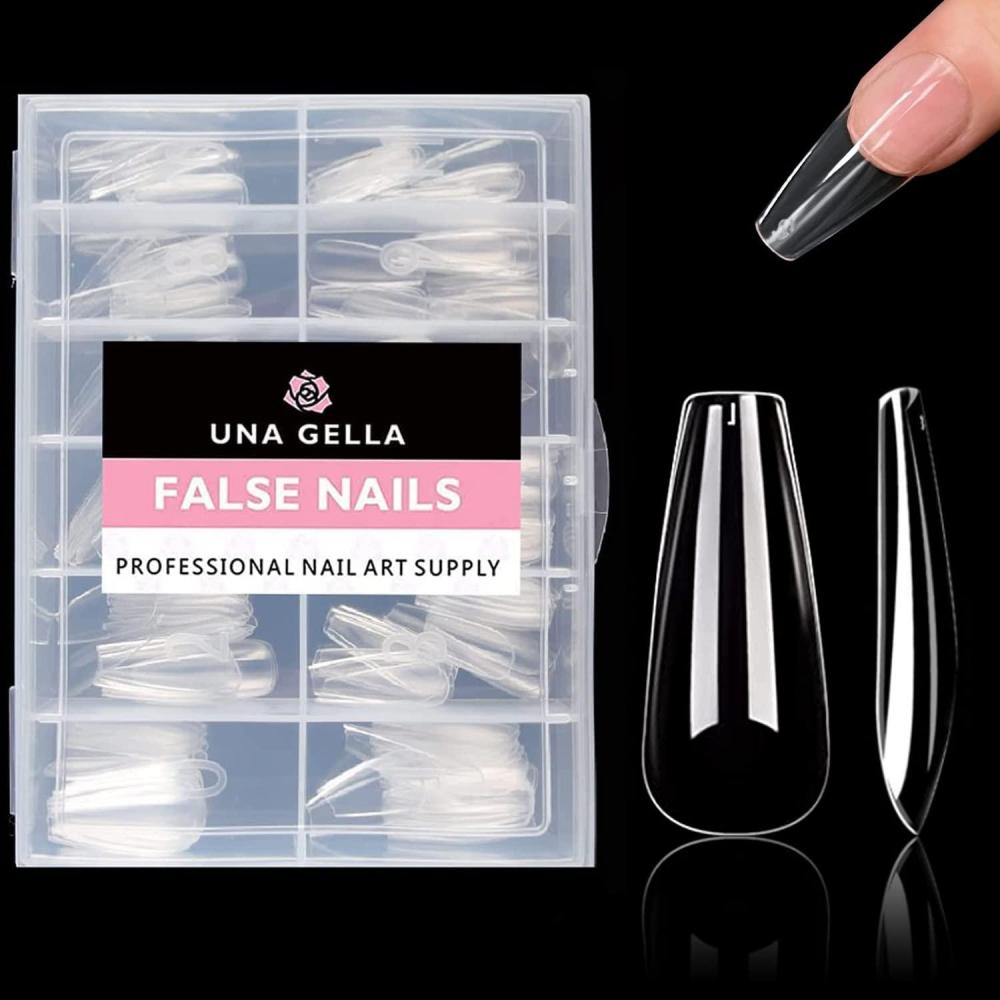 imageUNA GELLA Medium Almond Gel Nail Tips 504PCS Clear Fake Nails Tips Shape Full Cover Acrylic Gel Nail Extension For Diy Home Salon 12 SizesMedium Coffin