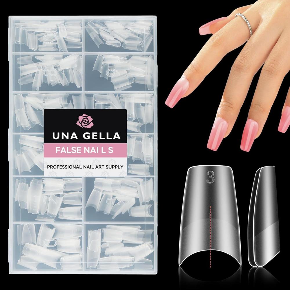imageUNA GELLA Medium Coffin Gel Nail Tips Prebuff Full Matte 504pcs Coffin Gel Nail Tips Half Cover Acrylic False Fake Nails Easily DIY Nail Art Nail Extension for Starter Pro 12 Sizes
