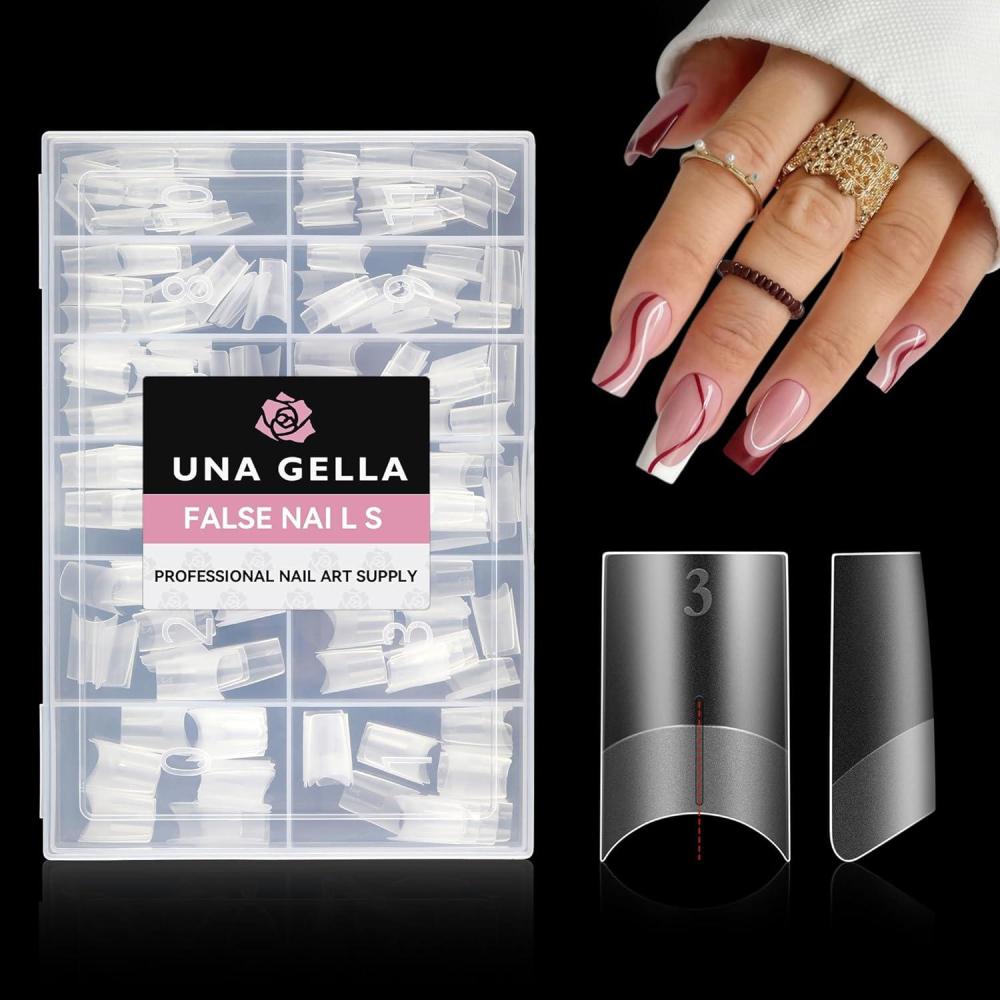 imageUNA GELLA Medium Square Gel Tips Full Matte Square Nail Tips 216pcs Half Cover Clear False Acrylic Nails for Nail Extensions DIY Art Salon 12 Sizes