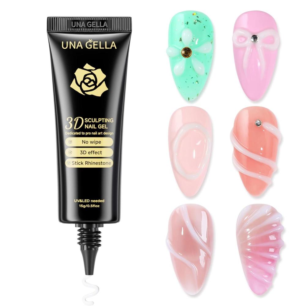 imageUNA GELLA Metallic Silver 3D Gel Nail Art 15g No Wipe Sculpting Gel Polish for Nail Designs Charms and Gems Decoration Lamp Curing Required DIY Art Salon at HomeWhite