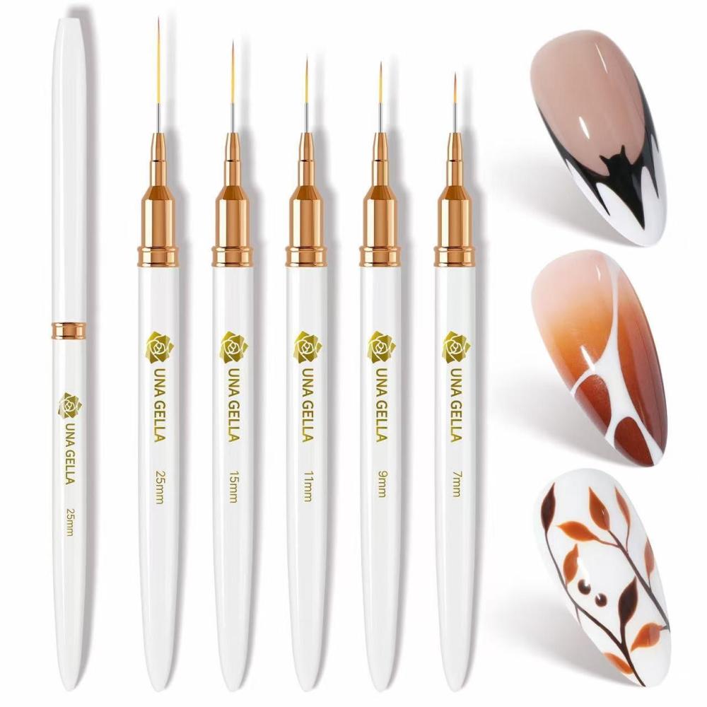 imageUNA GELLA Nail Art Brushes Metallic 5 Count Liner Pens Set For Nail Art Gel Polish Detail Nail Art Design Painting Brush Set For Nails Gel Fine Drawing Nail Tools Sizes 79111525mmWhite