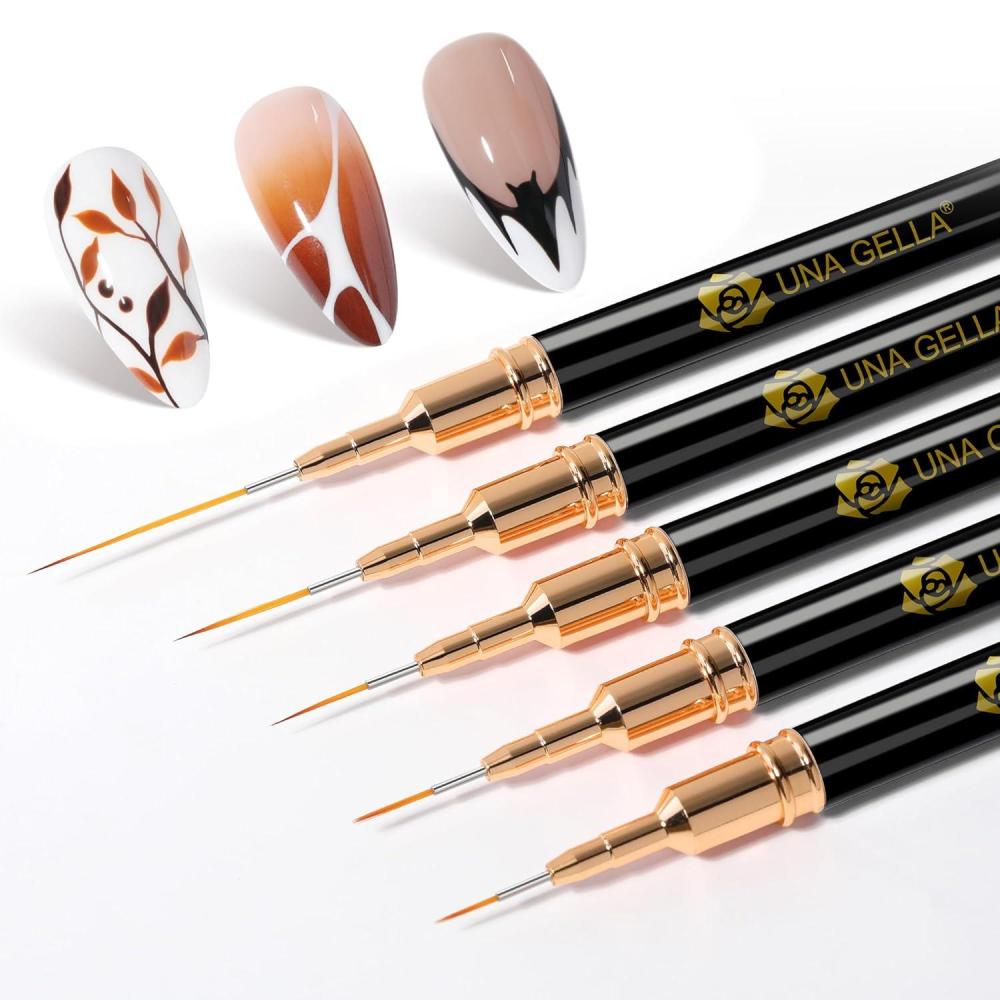 imageUNA GELLA Nail Art Brushes Metallic Liner Pens 5Pcs Set For Nail Art Gel Polish Gray Color Detail Nail Art Design Painting Brush Set For Nails Gel Fine Drawing Nail Tools 69111518mm SizesBlack