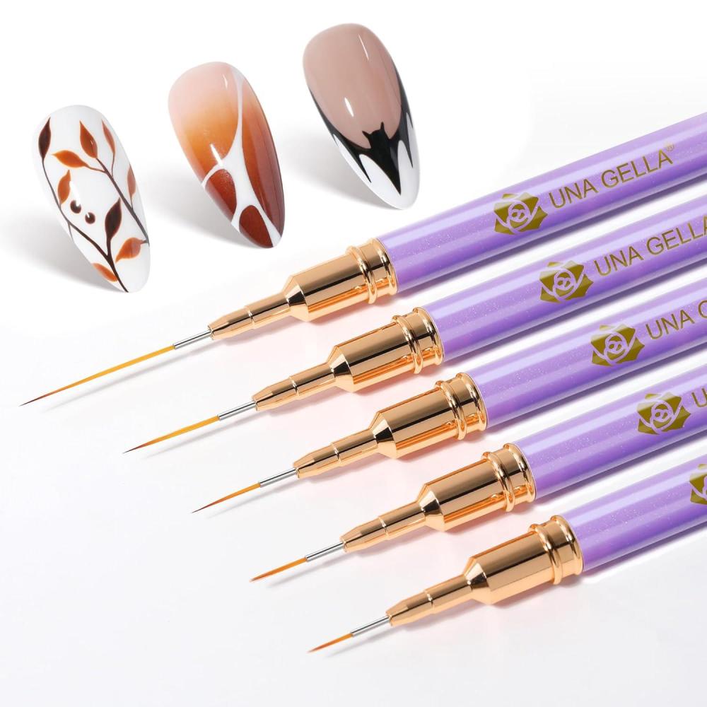 imageUNA GELLA Nail Art Brushes Metallic Liner Pens 5Pcs Set For Nail Art Gel Polish Gray Color Detail Nail Art Design Painting Brush Set For Nails Gel Fine Drawing Nail Tools 69111518mm SizesPurple