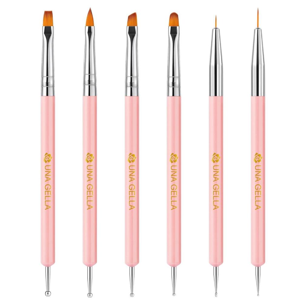 imageUNA GELLA Nail Art Brushes Set 6PCS White Color Nail Design Painting Brush Set Nail Dotting Tools Doubleheaded Nail Art Builder Gel Polish Liner Brushes for DIY Nail Drawing SuppliesAPink