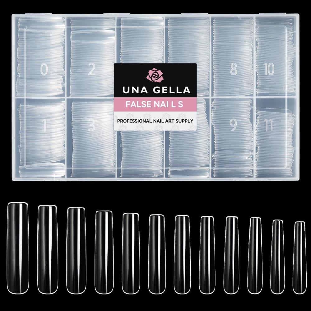 imageUNA GELLA Nail Tips Sqaure Extra Long Tapered Sqaure Nail Tips 504pcs XXL Clear Fake Nails Full Cover Square Gel Tips for Acrylic Nails Tips for Press on Nail Extensions Home DIY Salon 12 SizesFull Square