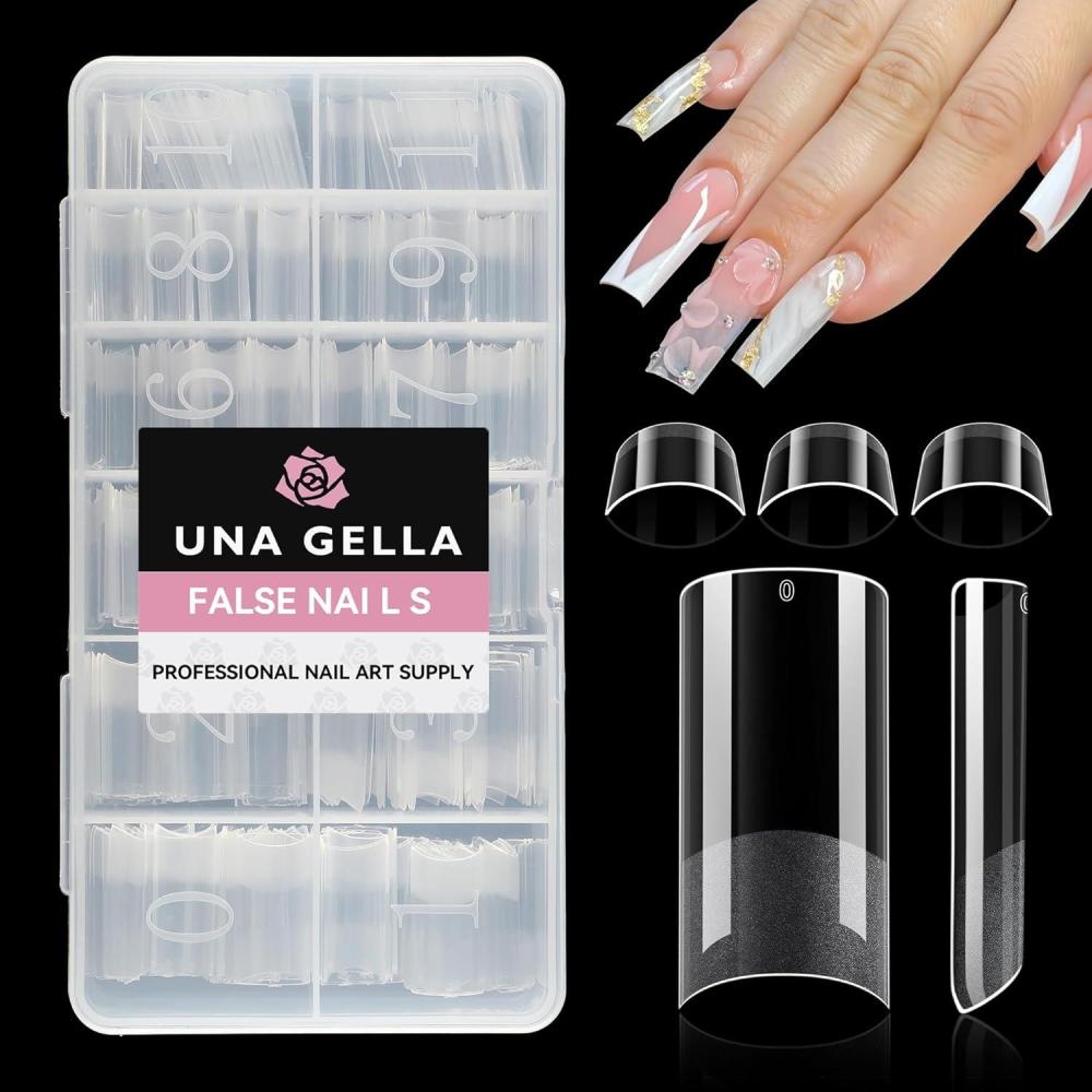 imageUNA GELLA Nail Tips Sqaure Extra Long Tapered Sqaure Nail Tips 504pcs XXL Clear Fake Nails Full Cover Square Gel Tips for Acrylic Nails Tips for Press on Nail Extensions Home DIY Salon 12 SizesMedium Square