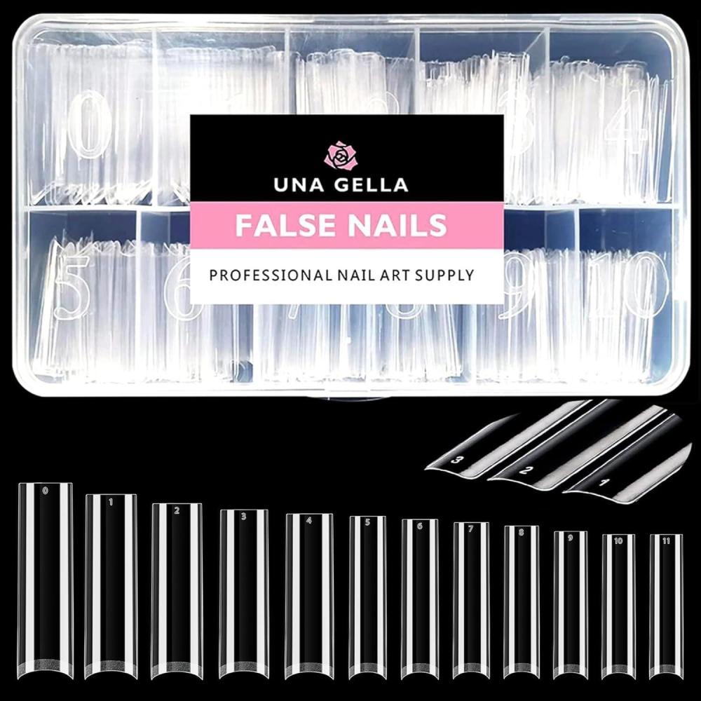 imageUNA GELLA Nail Tips Sqaure Extra Long Tapered Sqaure Nail Tips 504pcs XXL Clear Fake Nails Full Cover Square Gel Tips for Acrylic Nails Tips for Press on Nail Extensions Home DIY Salon 12 SizesHalf Straight