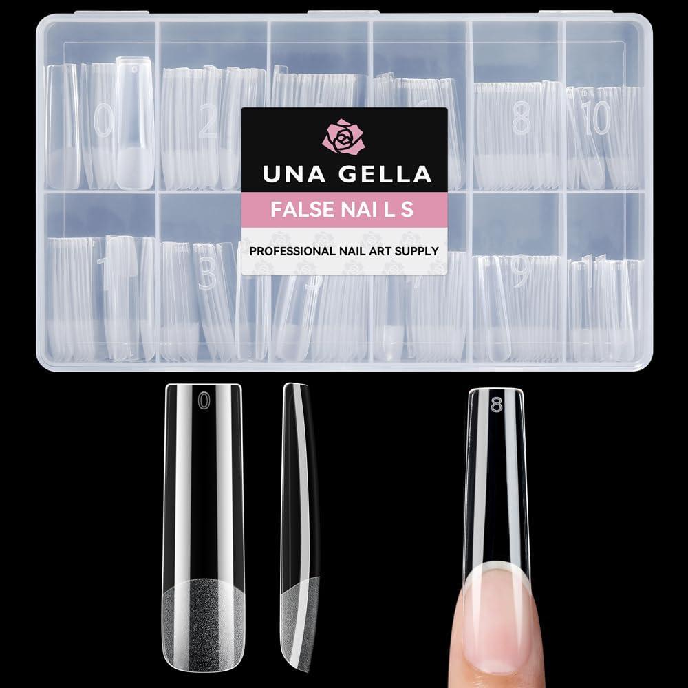 imageUNA GELLA Nail Tips Square XXL Long Full Cover Prefile Square Straignt Gel Nail Tips No C Curve for DIY Press On Nails 216PCS 12 Sizes Gel Nail Extensions Art Salon