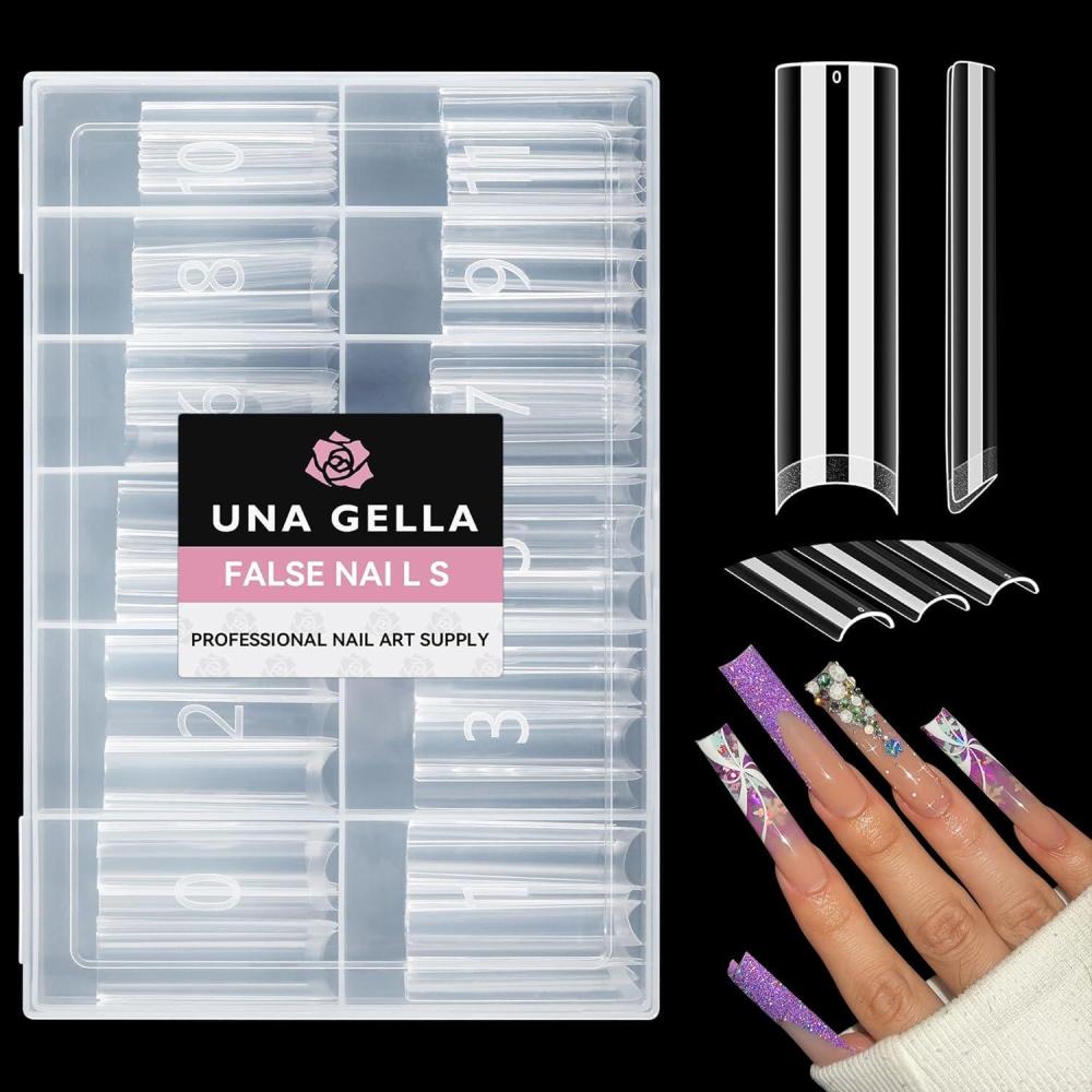 imageUNA GELLA Nail Tips Square XXL Tips 120 PCS No C Curve Gel Tips Extra Long Square Straight Nails Half Fake Nail Tips No Trace for Acrylic Nails Tips for Home DIY with BoxHalf Straight