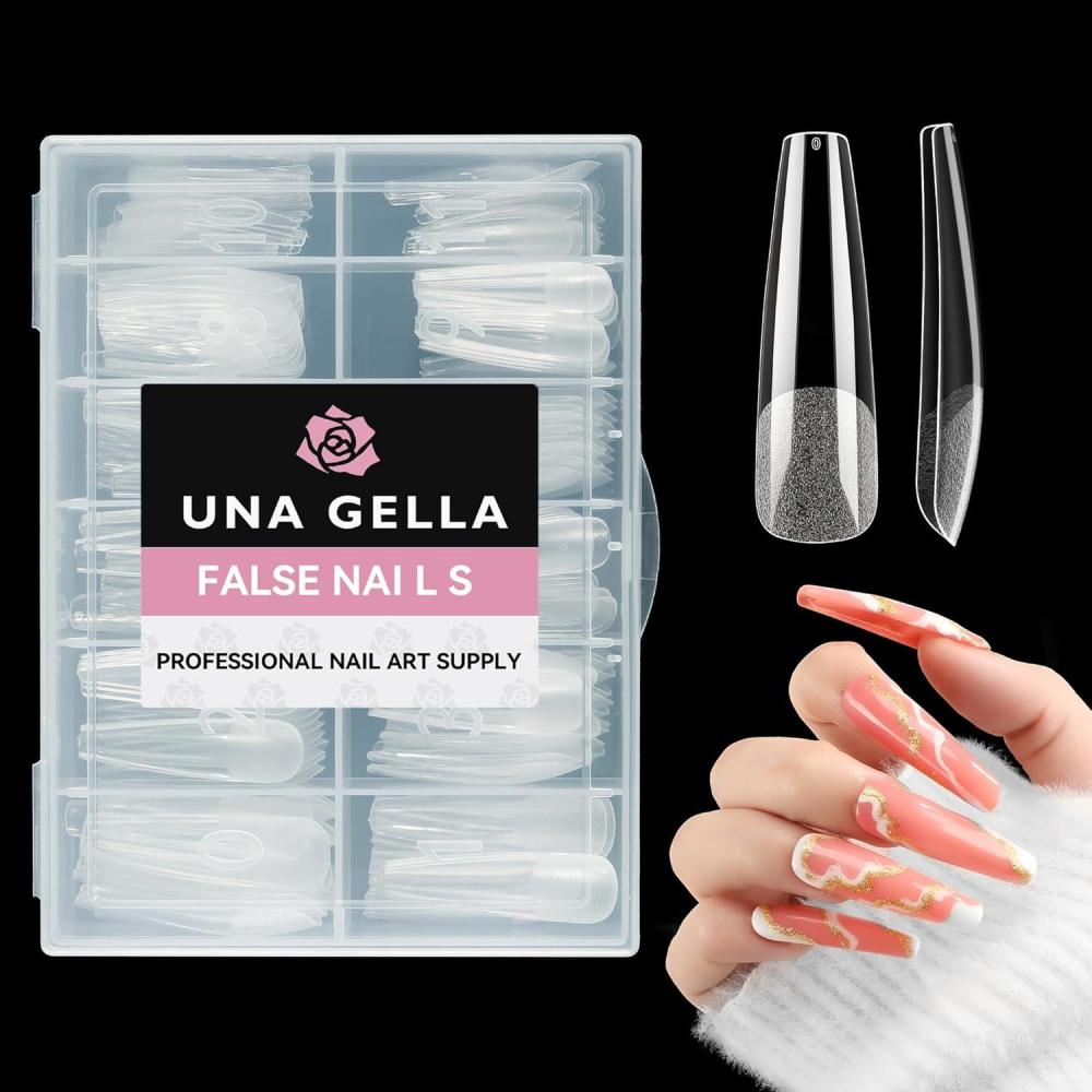 imageUNA GELLA Nail Tips Square XXL Tips 120 PCS No C Curve Gel Tips Extra Long Square Straight Nails Half Fake Nail Tips No Trace for Acrylic Nails Tips for Home DIY with BoxXXL Coffin