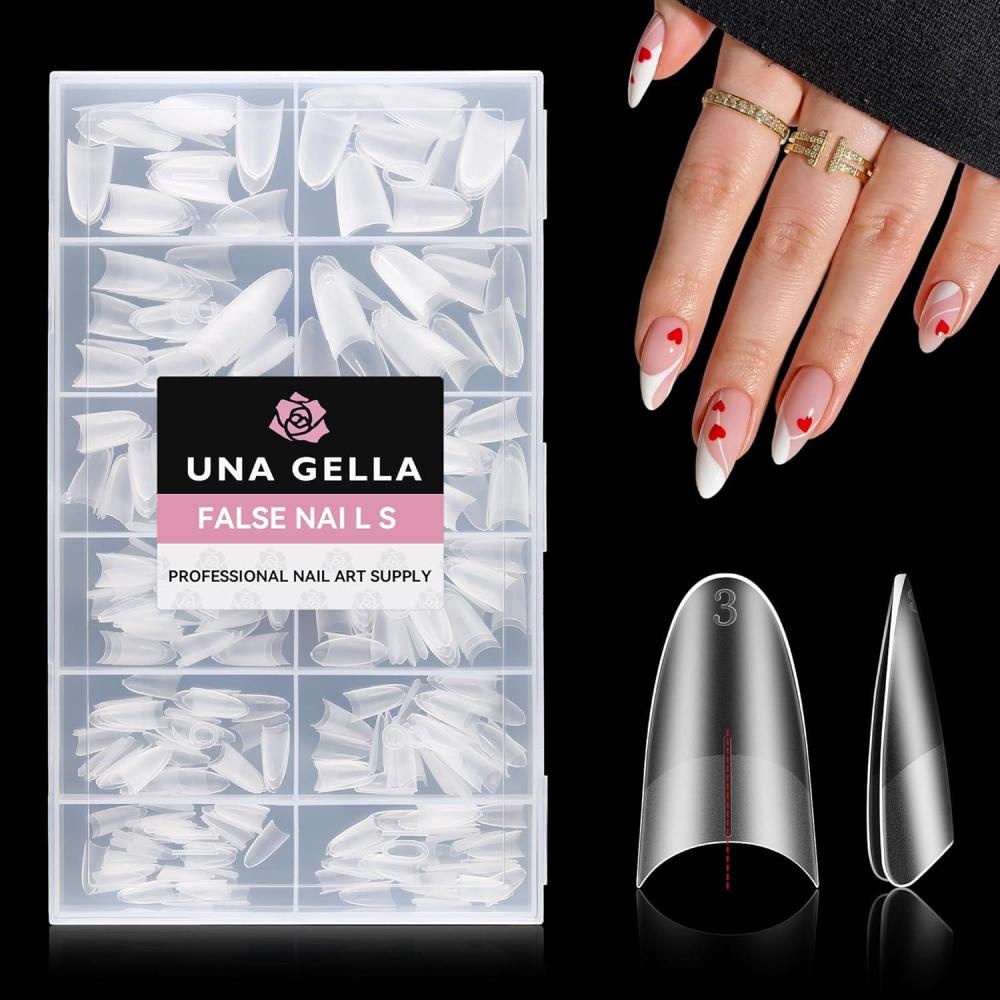 imageUNA GELLA Short Almond Gel Nail Tips 504PCS Acylic Nail Tips Almond Shape Extra Short Pre Etched Half Cover 12sizes Salon Quality Soft Press On Nails DIY for Home Nails ExtensionA2Medium Almond Half
