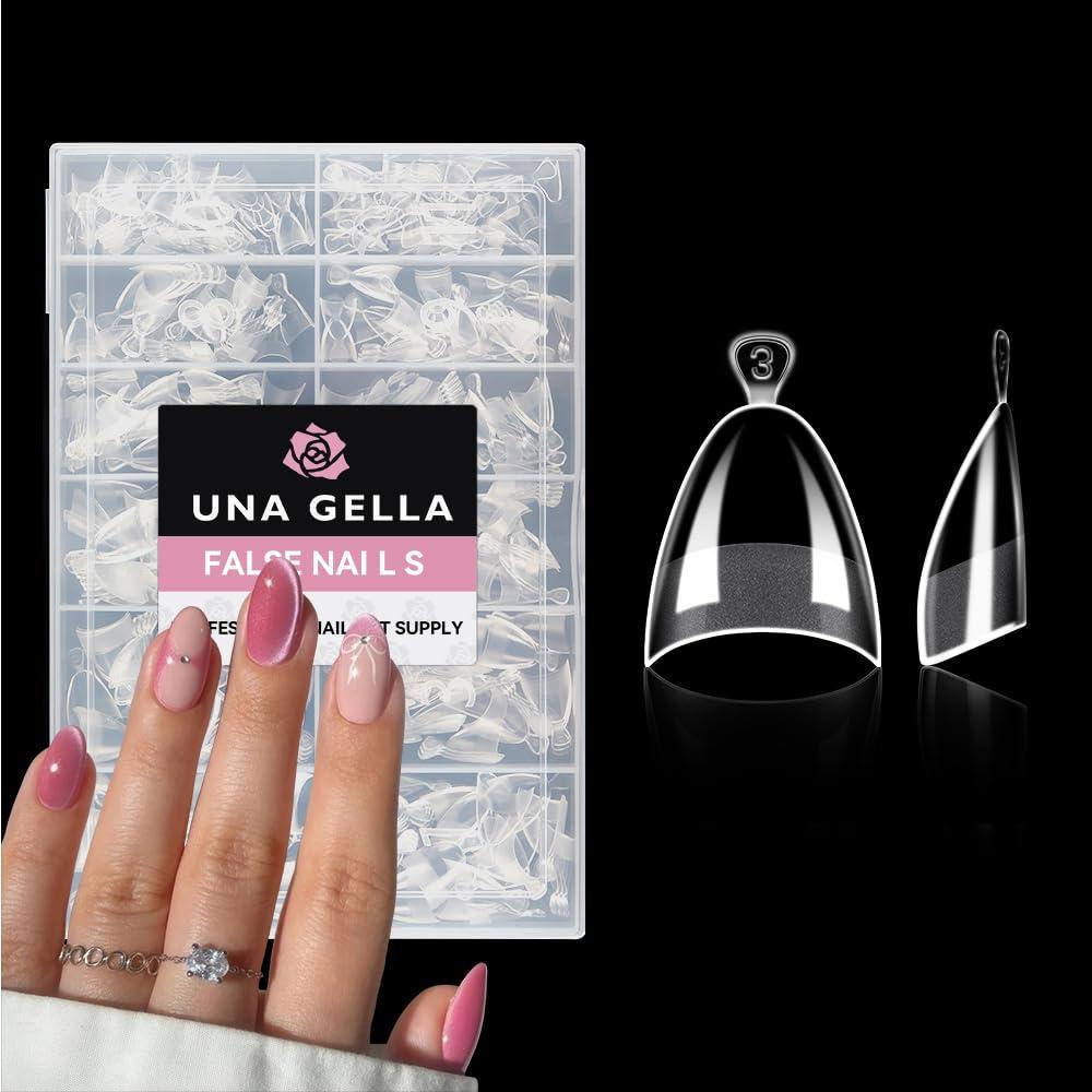 imageUNA GELLA Short Almond Gel Nail Tips 504PCS Acylic Nail Tips Almond Shape Extra Short Pre Etched Half Cover 12sizes Salon Quality Soft Press On Nails DIY for Home Nails ExtensionCShort Almond