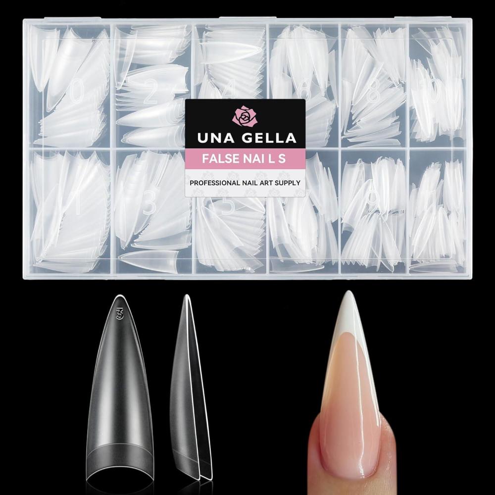 imageUNA GELLA Short Almond Gel Nail Tips 504PCS Acylic Nail Tips Almond Shape Extra Short Pre Etched Half Cover 12sizes Salon Quality Soft Press On Nails DIY for Home Nails ExtensionB2Half Long Stiletto