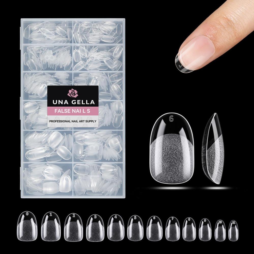 imageUNA GELLA Short Almond Nail Tips 312pcs Short Almond Gel Nail Tips Shape Pre Etched Press On Nails Clear Acrylic Fake Nails No C Curve for Full Cover Nails Extension Home Art DIY Salon 12 SizesA2  Short Oval